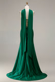 Champagne Beaded Neck Scarf Mermaid Prom Dress