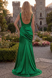 Burgundy V Neck Mermaid Ruched Long Prom Dress with Slit