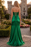 Strapless Appliqued Burgundy Corset Mermaid Long Prom Dress with Slit