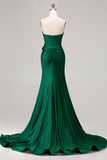 Royal Blue Mermaid Sweetheart Beaded Corset 3D Flower Long Prom Dress with Slit