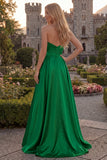 Burgundy Strapless A Line Satin Long Prom Dress