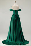 Blue Off the Shoulder A Line Satin Bridesmaid Dress