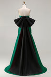 Fuchsia Ruched A Line Strapless Ruched Long Prom Dress with Large Bow