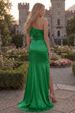 Burgundy One Shoulder Mermaid Ruched Long Prom Dress with Slit