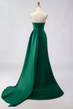 Royal Blue A Line Beaded Strapless Ruched Long Prom Dress with Slit