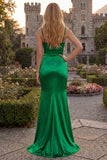 Burgundy Mermaid Spaghetti Straps Satin Long Prom Dress