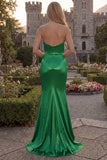 Sweetheart Mermaid Burgundy Ruched Satin Long Prom Dress