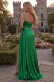 One Shoulder Burgundy Beaded Mermaid Long Prom Dress with Slit