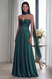 Strapless Sky Blue Ruched A Line Evening Dress