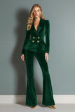 2-Piece Velvet Double Breasted Royal Blue Women Business Suits