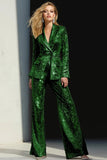 Silver Sequined Peak Lapel Women Prom Suits With Sash