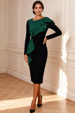 Black and White Long Sleeve Ruffle Sheath Mother of the Bride Dress