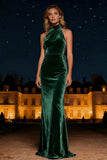 Halter Velvet Purple Long Formal Dress