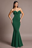 Burgundy Strapless Mermaid Long Formal Dress with Ruffles