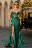 Sparkly Mermaid Satin Corset Dusty Blue Prom Dress