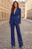 Peaked Lapel 2 Piece Sky Blue Single Buckle Women Suits