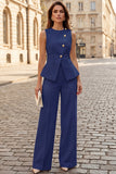 2 Piece Ivory Sleeveless Women Suits with Slit