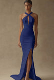 Mermaid White Keyhole Satin Wedding Dress with Slit