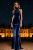 Halter Velvet Purple Long Formal Dress