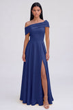 One shoulder Yellow A Line Wedding Guest Dress with Slit