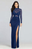 Illusion High Neck Sheath Ruched Black Tie Dress