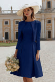 Ivory 2 Piece A Line Satin Midi Engagement Dress