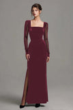 Velvet Black Long Slit Formal Dress with Long Sleeves