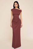 Plum Mermaid Ruched One Shoulder Long Formal Dress