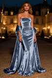 Strapless Silver Velvet Mermaid Evening Dress with Shawl