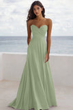 Strapless A Line Ruched Burgundy Formal Dress