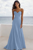 Strapless A Line Ruched Burgundy Formal Dress