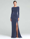 Burgundy Velvet Long Sleeve Holiday Party Dress with Slit