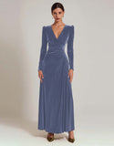 Olive Velvet Long Sleeve A Line Formal Dress