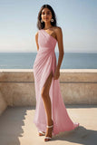 One Shoulder Ivory Engagement Dress with Slit