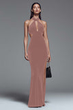 Halter Velvet Dark Green Mermaid Formal Dress with Slit