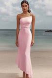 Mermaid White One Shoulder Ruched Long Formal Dress