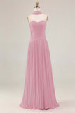 Fuchsia Pleated Strapless A Line Prom Dress