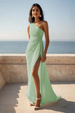 One Shoulder Ivory Engagement Dress with Slit