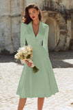 Peaked Lapel Long Sleeve Ivory A Line Satin Short Engagement Dress