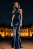 Halter Velvet Purple Long Formal Dress