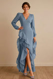Mermaid Purple V-Neck Mother of the Bride Dress With Ruffles