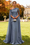 Dark Green One Shoulder Evening Dress With Overlay