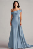 One Shoulder Pleated Champagne Sheath Long Formal Dress