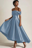 Olive Off the Shoulder Ruched A-Line Mother of the Bride Dress