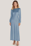 Ivory Satin Sheath Ankle Length Formal Dress with Long Sleeves