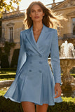 Long Sleeve White Peaked Lapel A Line Engagement Dress