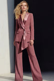 Pink Slim Fit Peaked Lapel 2 Piece Women Suits