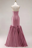 Mermaid Fuchsia Satin Strapless Long Prom Dress with 3D Flowers