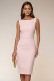 Pencil Bateau Neck White Knee-Length Work Dress