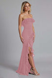 Black Off the Shoulder Ruffled Long Formal Dress with Slit